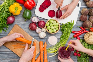 cooking food kitchen cutting cook hands man male knife preparation fresh preparing hand table salad concept - stock image